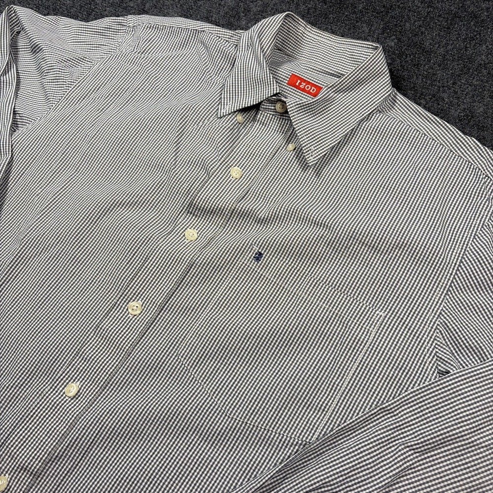 Izod Shirt Mens Medium Blue White Striped Button Down  Oxford